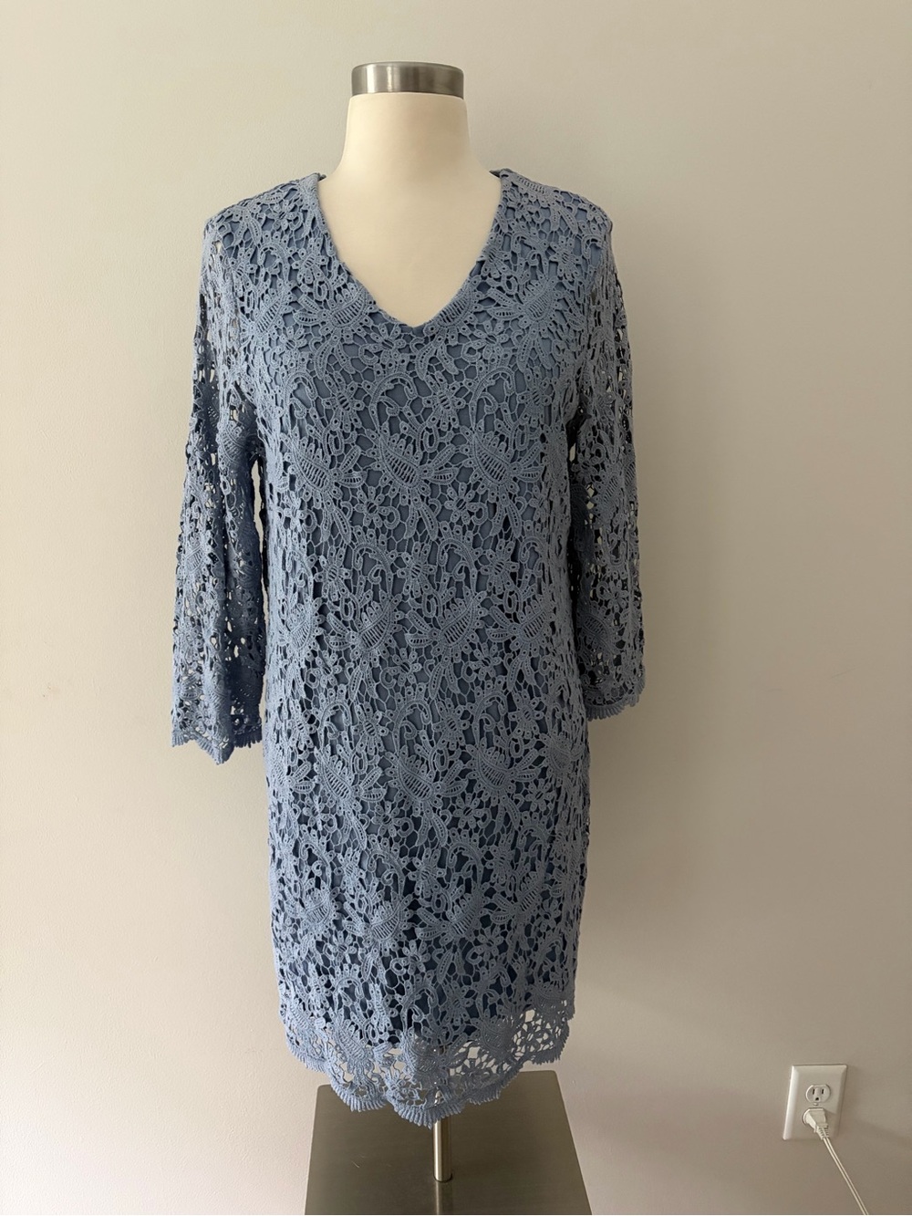 Laura Ashley Forget Me Not Blue Lace Overlay Dress Viscose Lining 10 Coquette